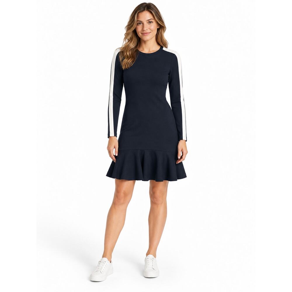 Michael Kors Navy Blue Long-sleeve Ruffle-Hem Dress Size 4